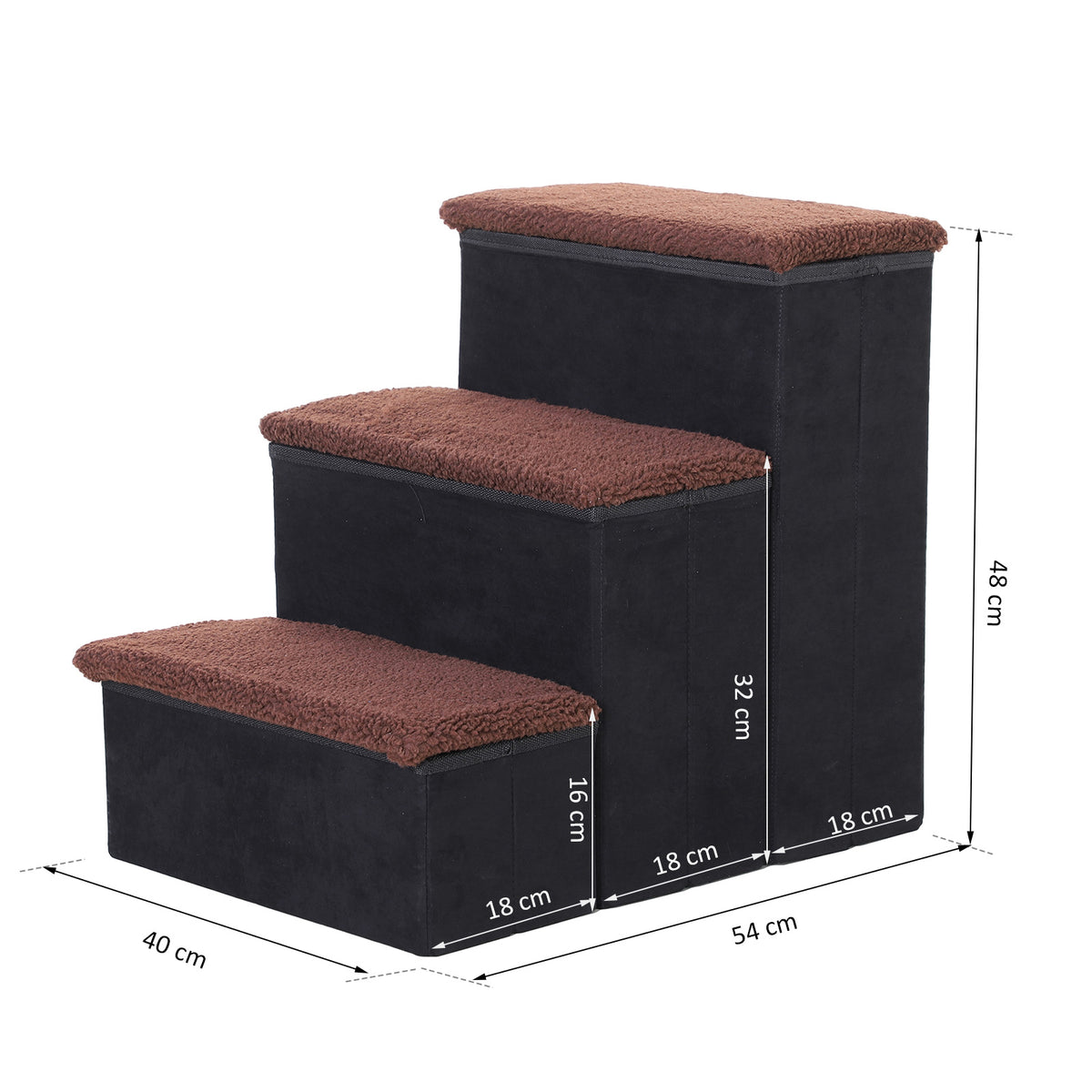 Escada para Animais de Estimação de 3 Degraus Dobrável com Tampa e Espaço de Armazenamento Escada para Cães Gatos Pequenos para Cama Sofá 40x54x48cm Preto — foto 3