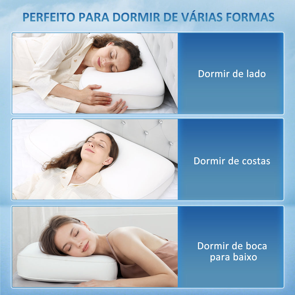 Almofada Viscoelástica com Espuma Viscoelástica Almofada com Desenho Ergonómico Capa Removível e Lavável para Dormir de Lado e de Costas 81,28x40,64x15,24 cm Creme — foto 6