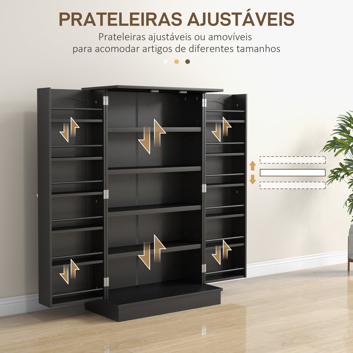 Armário de Cozinha Armário de Cozinha Alto com 2 Portas e 16 Prateleiras Armário de Cozinha Moderno com Prateleiras Ajustáveis para Sala de Jantar Sala 60x30x104 cm Preto — foto 5