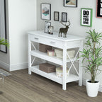 Mesa de console de estilo moderno com 2 gavetas e prateleiras inferiores 105x40x76 cm Branco — foto 7