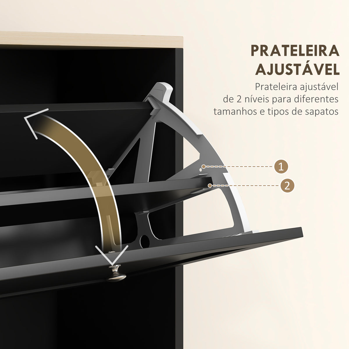 Móvel Sapateira de Entrada Armário Sapateira Moderno com 3 Gavetas Basculantes e Prateleiras Ajustáveis para 18 Pares de Sapatos para Corredor Entrada 60x23,5x115 cm Preto — foto 5