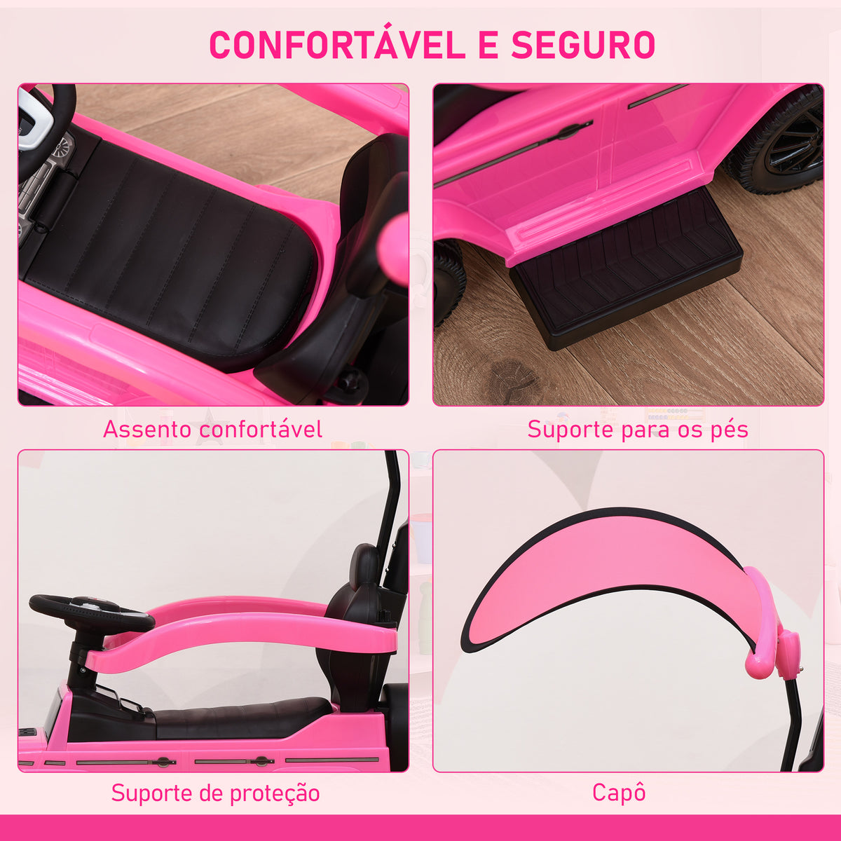 Carro de Passeio Carro Andador para Crianças acima de 12 Meses Mercedes G350 com Buzina Capô Removível Encosto e Suporte de Proteção 85,5x40,5x95 cm Rosa — foto 5