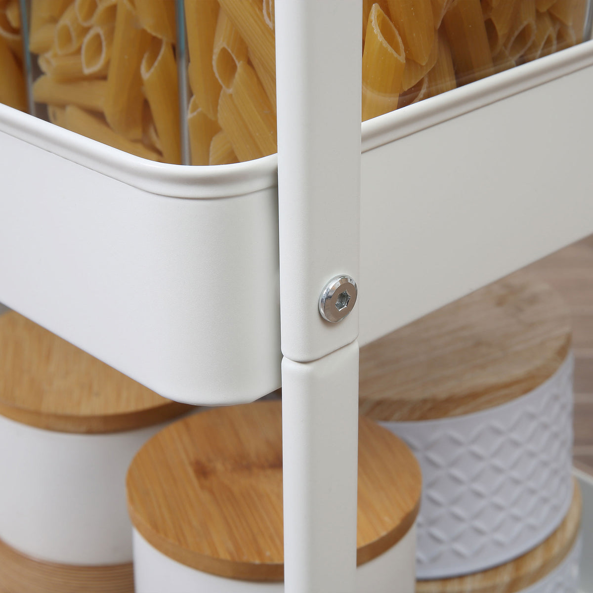 Carrinho de Cozinha com Rodas Carrinho de Armazenamento com Gaveta 2 Prateleiras e Rodas com Freios para Casa de Banho Sala de Estar Dormitório 43,9x30,5x75,6cm Branco e Madeira Natural — foto 9