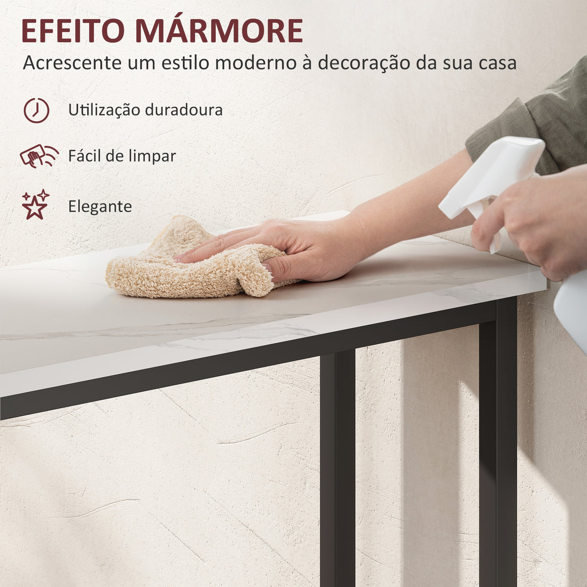 Mesa Consola Moderna Consola Estreita com Superfície com Efeito Mármore e Estrutura de Metal para Entrada Sala de Estar 75x24x76 cm Branco e Preto — foto 4