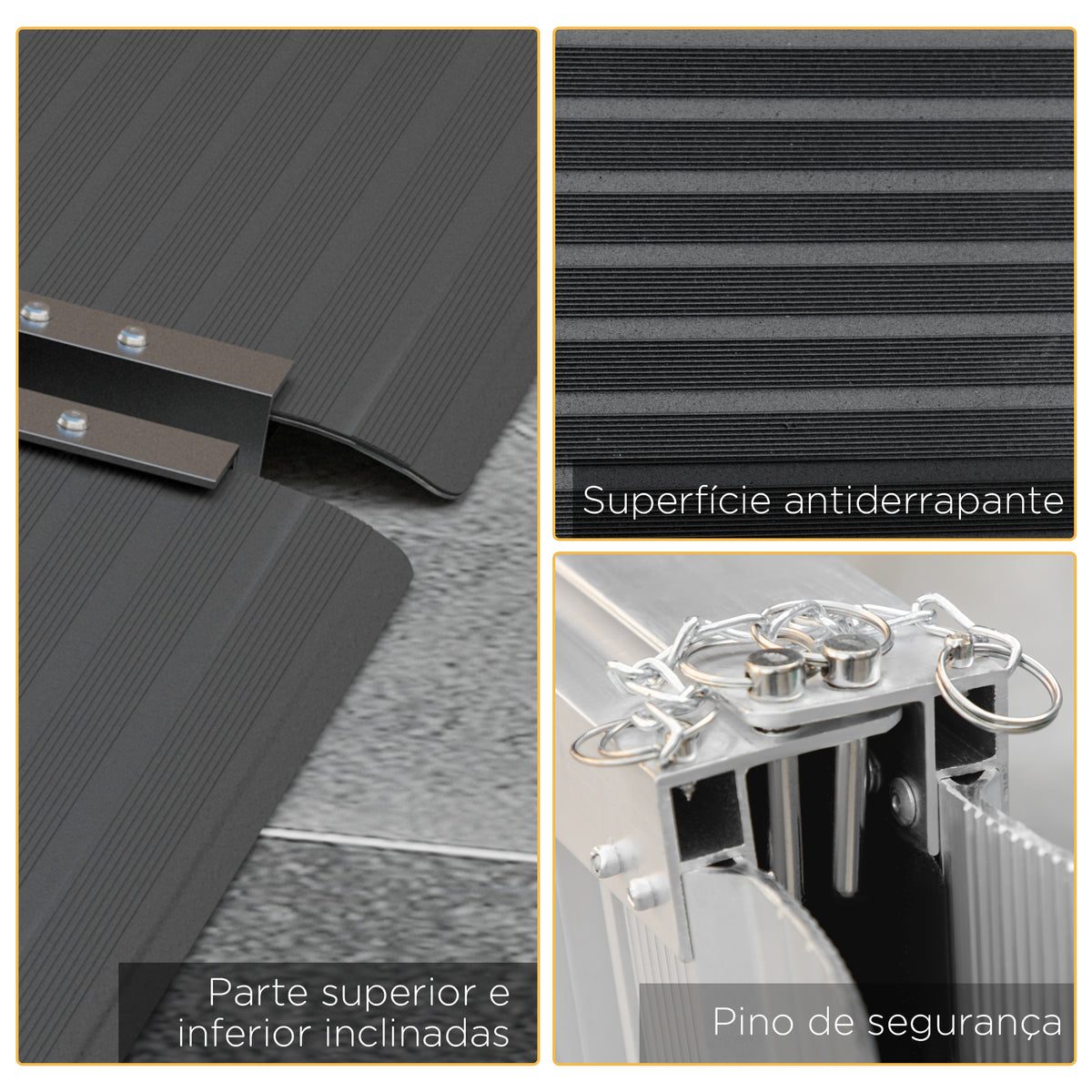 Rampa para Cadeira de Rodas Dobrável de Liga Alumínio 122 Rampa Portátil com Autocolantes Reflectores Carga 272 kg 91x73,6x5,1 cm Preto — foto 5