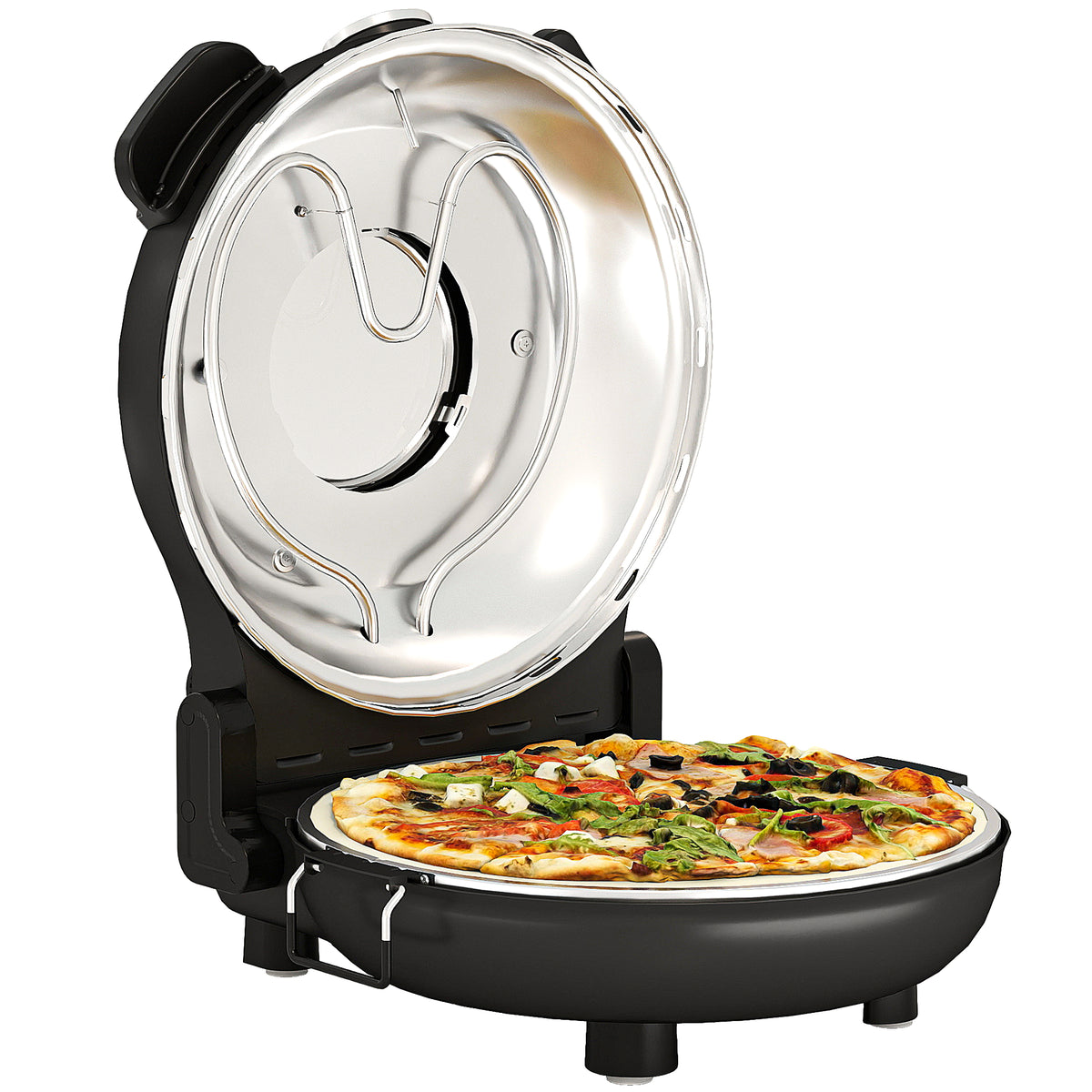 Forno para Pizza em 5 Minutos 1200W Forno Pizza Eléctrico com Temporizador 15 min Temperatura até 430℃ Janela de Visualização Indicador Luminoso 34,5x35x16,5 cm Preto — foto 1