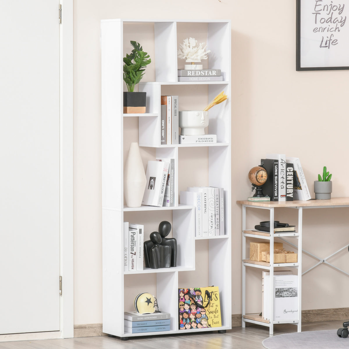 Prateleiras verticais modernas Design de estante com 8 prateleiras Painel de partículas E1 70x24x178cm Branco — foto 2