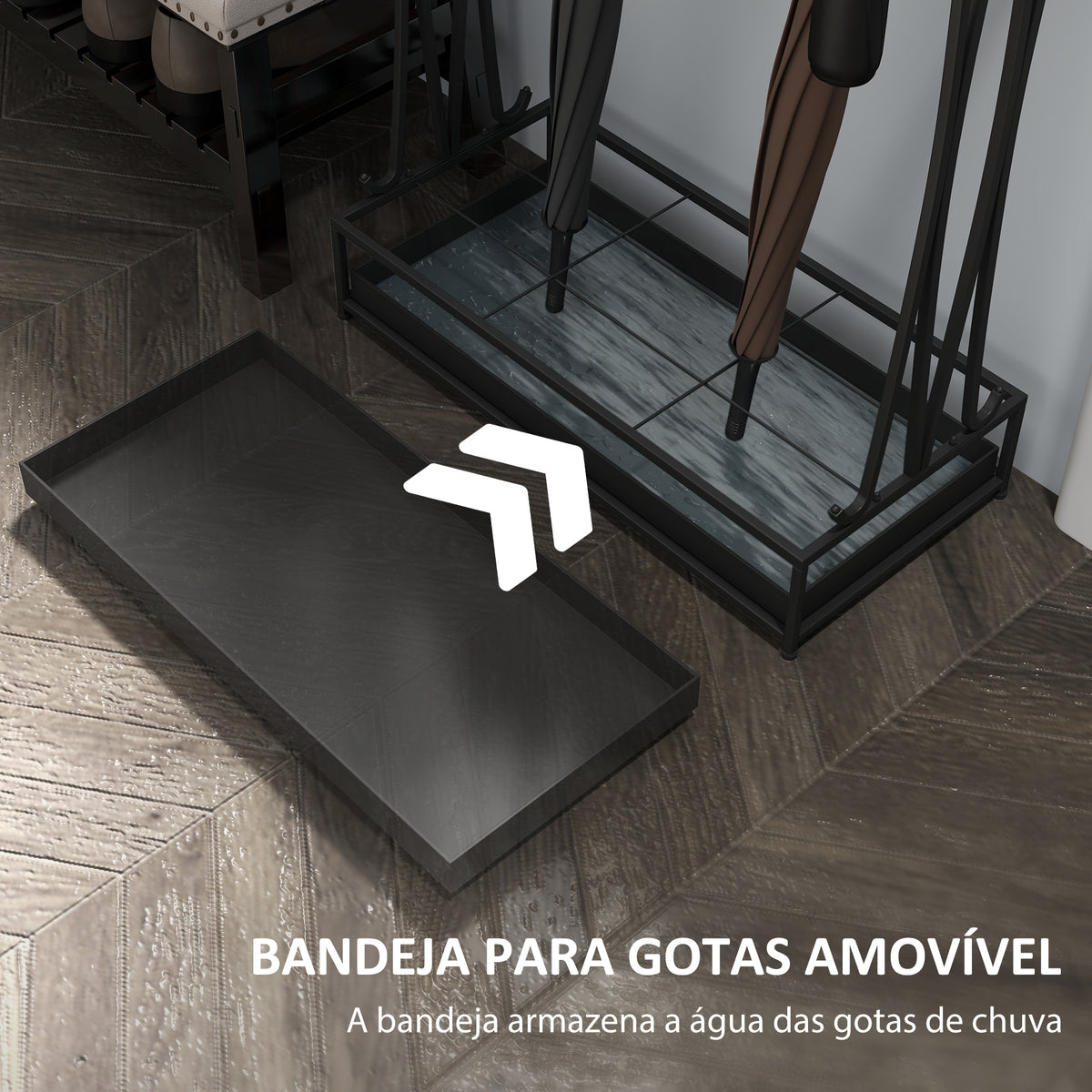 Suporte para Guarda-Chuva Moderno Retangular Suporte para Guarda Chuvas de Aço com 24 Ganchos 21 Espaços e Bandeja Recolhedora de Gotas Amovível para Entrada Escritório 50x24x68 cm Preto — foto 5