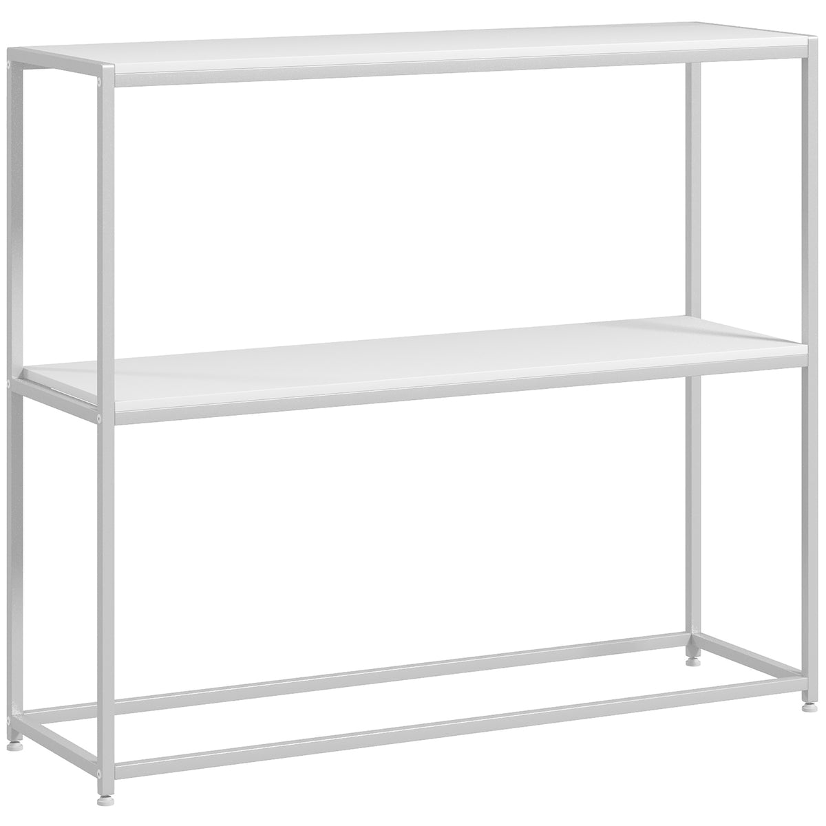 Mesa Consola de Entrada Mesa de Entrada com Estante Aberto e Estrutura de Aço Anti-tombo para Sala Corredor 100x30x87 cm Branco — foto 1