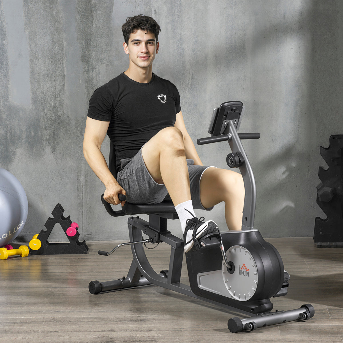 Bicicleta Estática com Encosto Bicicleta de Exercícios Fitness com 8 Níveis de Resistência Magnética Comprimento Ajustável Ecrã LCD para Casa Escritório Ginásio Cinza — foto 2