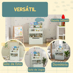 Estante de Madeira para Brinquedos com 3 Compartimentos 2 Prateleiras e Gaveta Móvel com 4 Rodas Estante para Livros Infantil para Dormitório Infantil Sala de Jogos 60x29,9x90 cm Verde — foto 7
