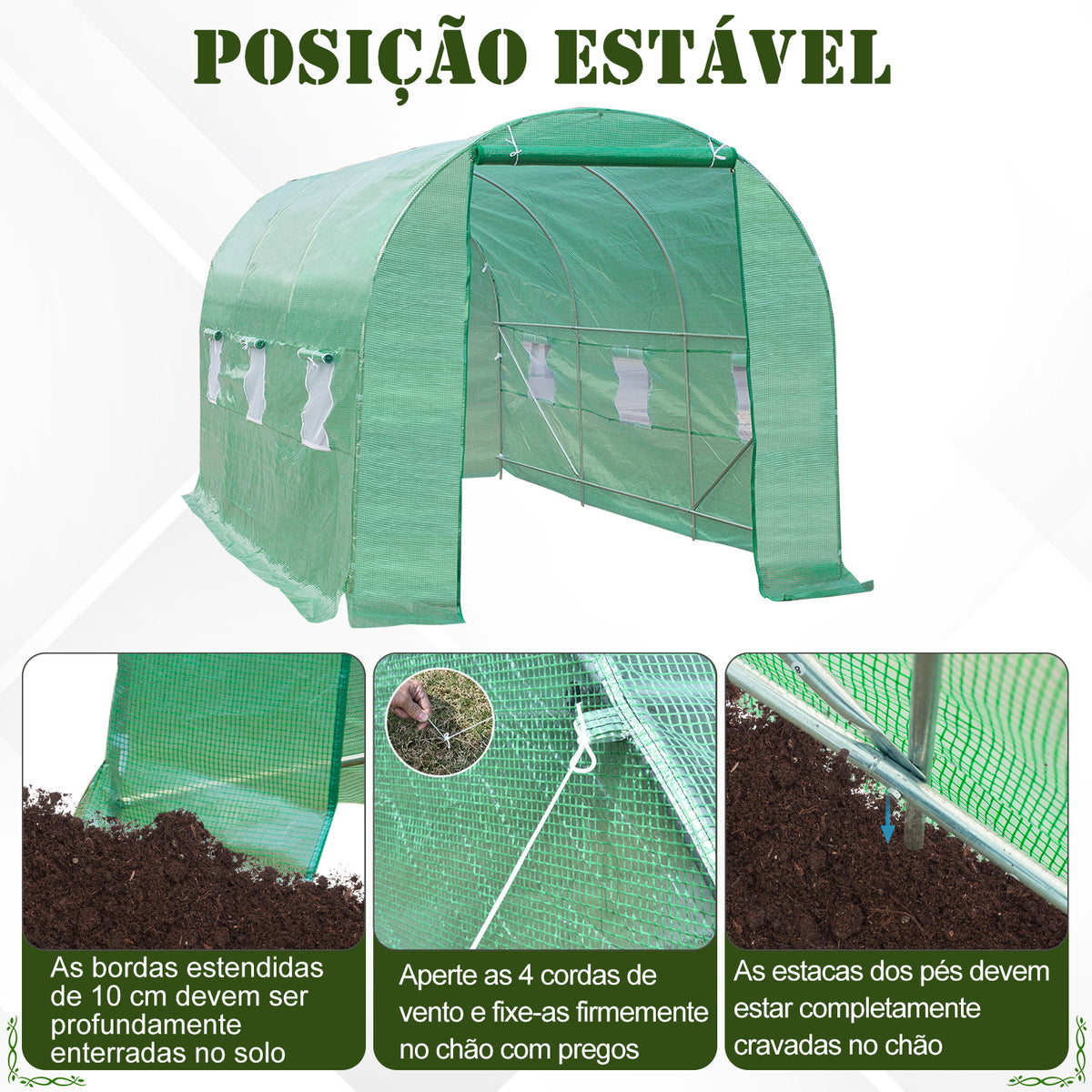 Estufa Túnel 445x190x200 cm Estufa de Jardim com 6 Janelas 1 Porta e Cobertura de Polietileno PE 140 g/m² para Cultivo de Plantas Legumes Frutas no Terraço Pátio Verde — foto 5