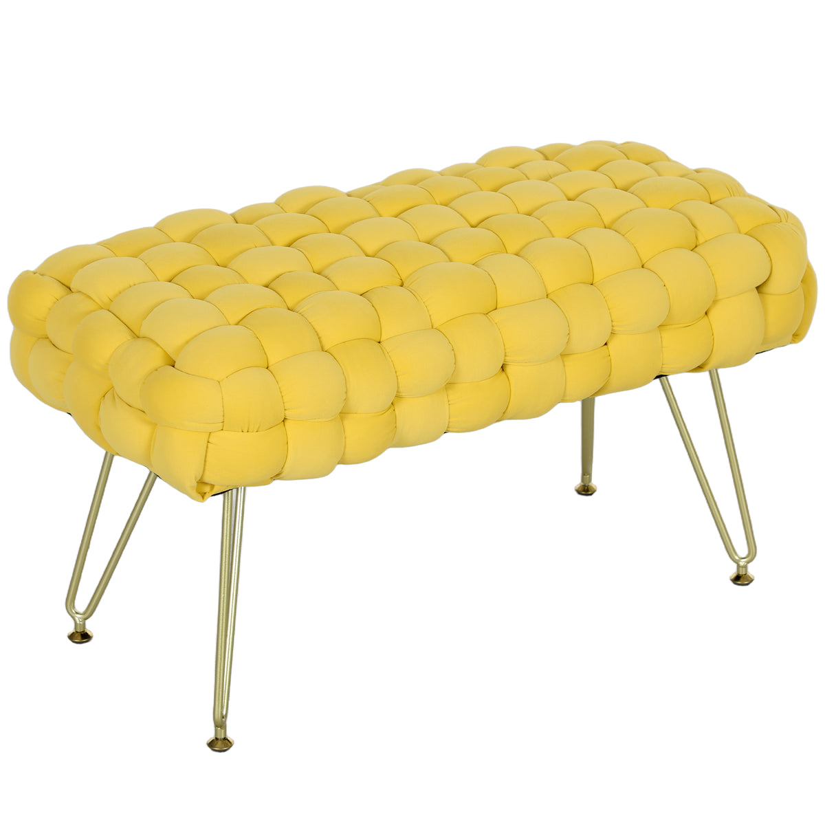 Apoio para os Pés Sala de Estar Apoio para os Pés em Veludo com Pés de Metal e Assento Acolchoado para Dormitório Entrada 76x38x41,5 cm Amarelo — foto 1