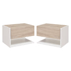 Conjunto de 2 Mesas de Cabeceira Flutuantes Mesas de Cabeceira Suspensas com 1 Gaveta e Prateleira Aberta para Dormitório 46x30x30 cm Carvalho e Branco — foto 1