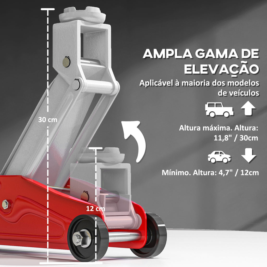 Macaco Hidráulico para Carros de 2 Toneladas Macaco Hidráulico com Altura Ajustável 12-30 cm e 4 Rodas para Apoiar Carros Vermelho e Cinza — foto 4