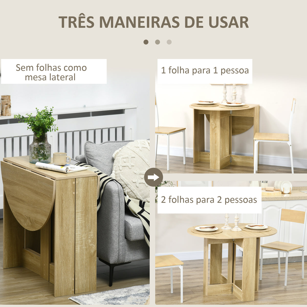 Mesa de Sala de Jantar Dobrável com 2 Laterais Mesa Auxiliar de Madeira para Cozinha Sala de Estar 104x76x73,7 cm Madeira — foto 4