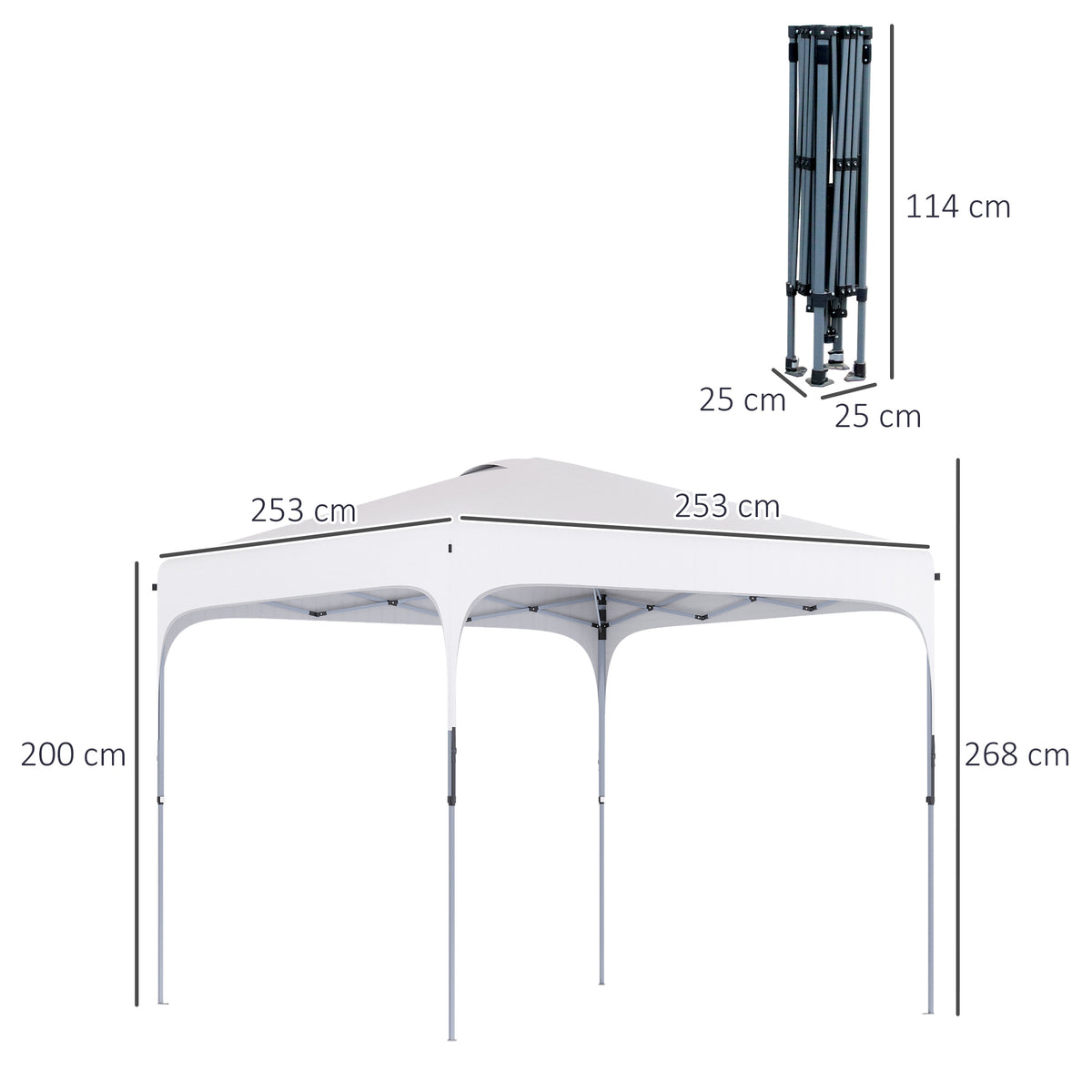 Tenda Dobrável 2,5x2,5x2,68cm Tenda de Jardim com Proteção UV 50+ Altura Ajustável com 4 Bolsas de Areia e Bolsa de Transporte para Acampamento Festas Pátio Branco — foto 3