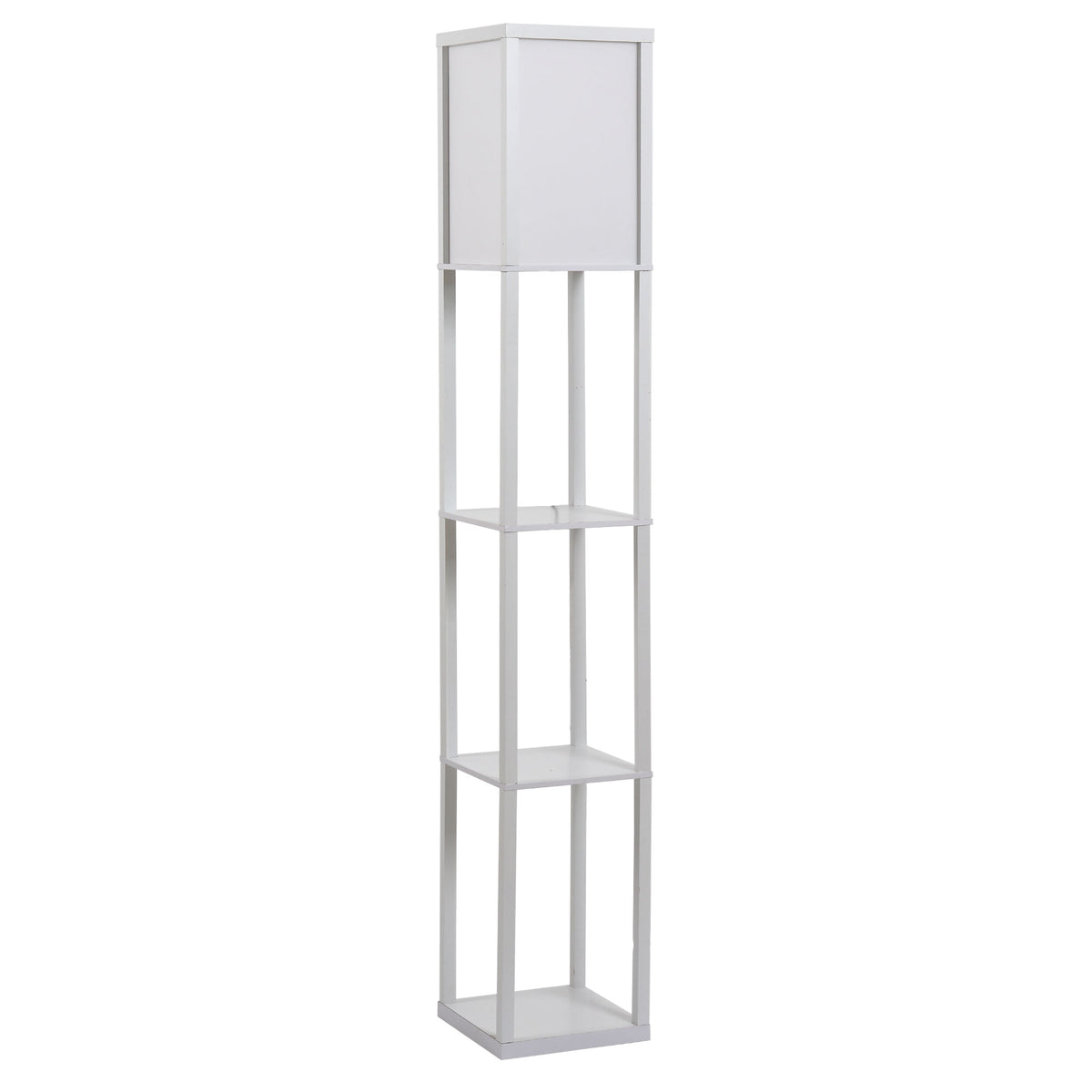 Candeeiro de Pé de Madeira com 3 Prateleiras De Armazenamento para Lâmpada E27 Potência Máx. 40W Candeeiro Moderno para Sala de Estar Dormitório 26x26x160cm Branco — foto 1