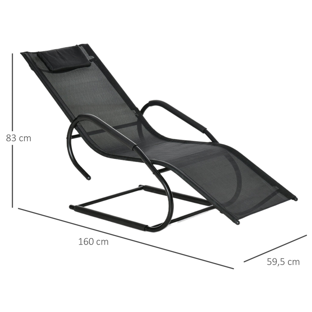 Espreguiçadeira de Jardim Ergonómica com Apoio para a Cabeça e Apoio para os Braços Espreguiçadeira Estofada em tecido Textilene Respirável para Terraço Pátio 59,5x160x83cm Preto — foto 3