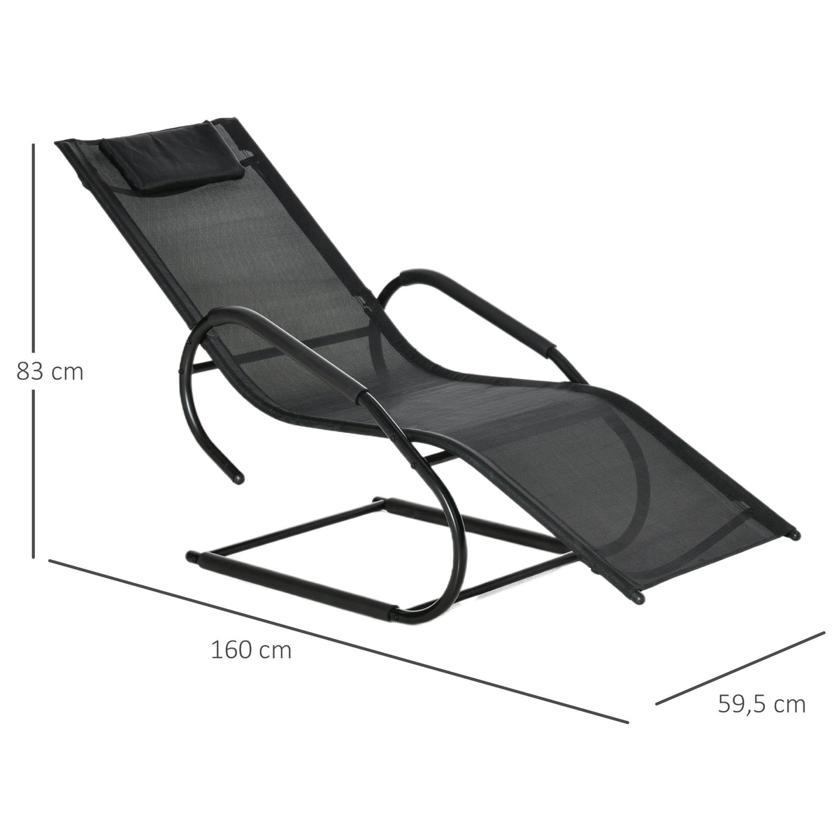 Espreguiçadeira de Jardim Ergonómica com Apoio para a Cabeça e Apoio para os Braços Espreguiçadeira Estofada em tecido Textilene Respirável para Terraço Pátio 59,5x160x83cm Preto — foto 3