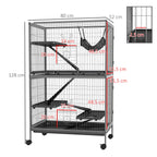 Gaiola para Roedores 80x52x128 cm Casa de 4 Alturas com Rampas Suspensa Rede Bandeja Removível Rodas Portas Cinza Prateado — foto 3
