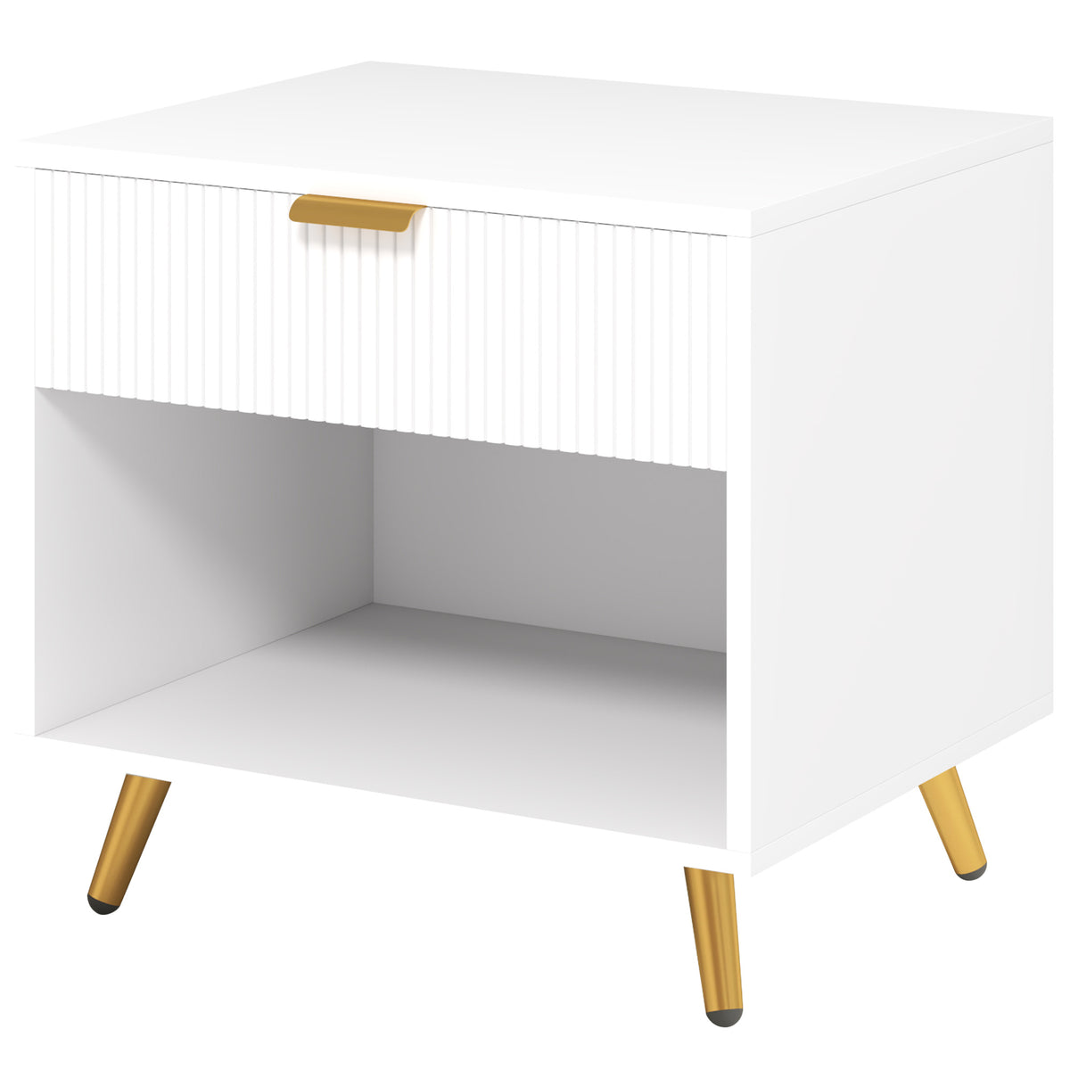 Mesa de Cabeceira Moderna Mesa de Cabeceira com Gaveta Puxador Dourado e Compartimento Aberto Mesa Auxiliar para Sala de Estar Dormitório 50x40x47 cm Branco — foto 1