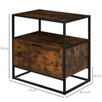 Mesa de console estilo industrial com gaveta grande e prateleira aberta Superfície espaçosa estrutura de metal 73x 45,5x 76cm Rústico Castanho — foto 3