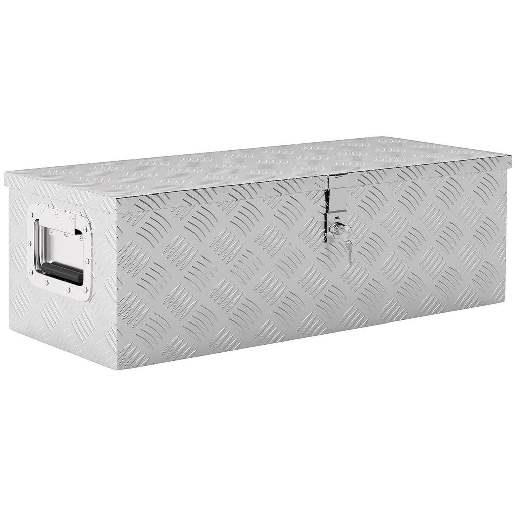 Caixa de Ferramentas em Alumínio com Tampa Abatível Pegas Laterais Grande Compartimento e Fecho com Chave Maleta de Ferramentas Portátil para Armazém e Bagageiro 76x33x25 cm Prata — foto 1