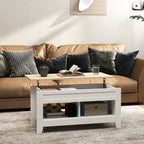 Mesa de Centro com Bancada Elevável Mesa de Centro com 2 Compartimentos Abertos Bancada de Madeira Mesa Retangular para Sala de Estar 105x50x49 cm Branco e Madeira — foto 2