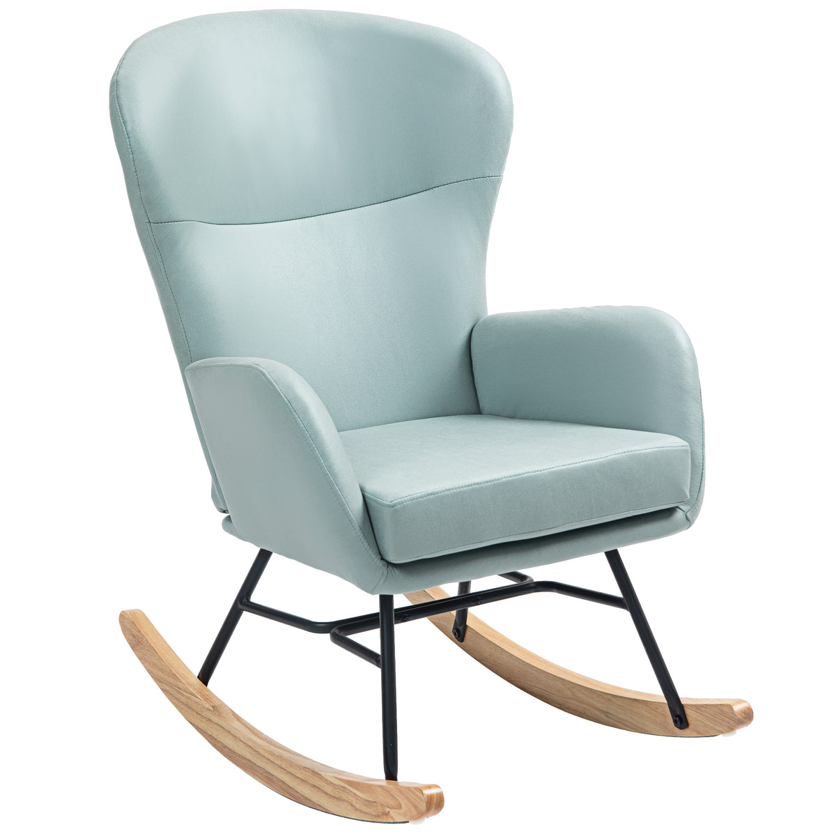 Poltrona Baloiço Estofada em Veludo Poltrona Baloiço Relax com Assento Acolchoado Apoio para os Braços e Pés de Madeira de Faia para Sala de Estar Dormitório 65x87x102 cm Verde Claro — foto 1