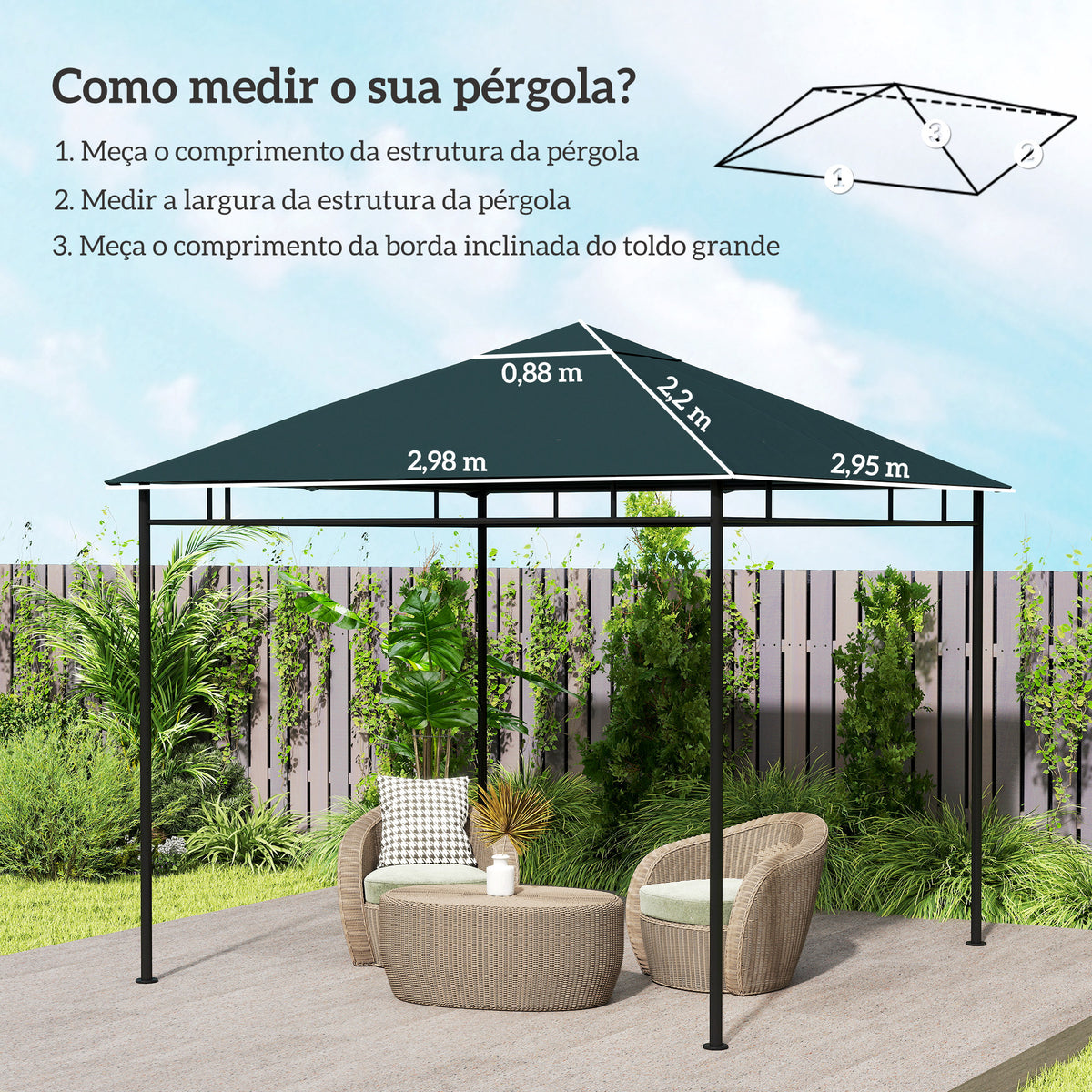 Toldo de Substituição de 3x3m para Pérgola de Jardim com 8 Orifícios de Drenagem e Ventilação Cinza — foto 3