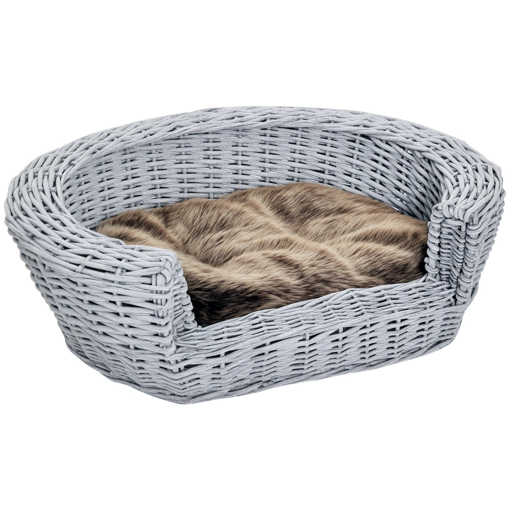 Cama para Cães de Vime Cama de Vime para Gatos Cães com Almofada Lavável 57x46x17,5cm Cinza — foto 1