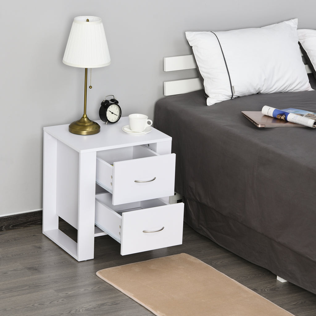 Mesa de Cabeceira com 2 Gavetas Pés e Base Elevada para Dormitório Mesa Lateral para Sala de Estar Estilo Moderno 48x39x54cm Branco — foto 4