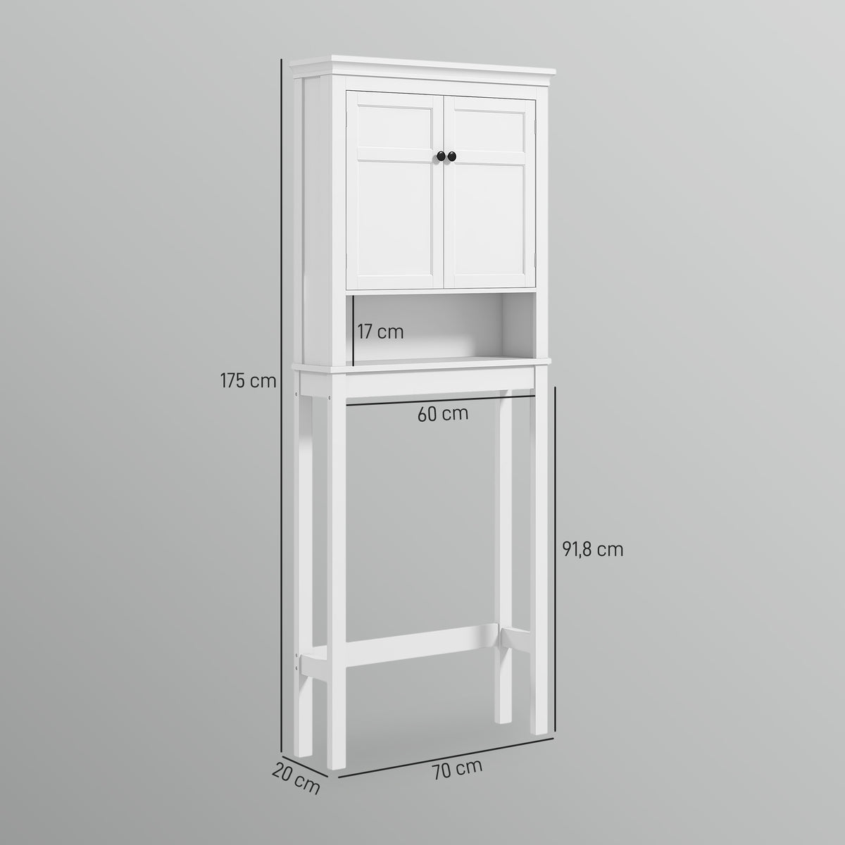 Móvel sobre Sanita Armário para Máquina de Lavar Roupa com 2 Portas Compartimento e Prateleira Ajustável Móvel para Casa de Banho 70x20x175 cm Branco — foto 3