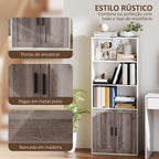 Estante para Livros Estreita Estante com Prateleiras Abertas e Armário com Prateleira Ajustável para Sala Escritório e Estúdio 60x30x149,5 cm Branco e Castanho — foto 6