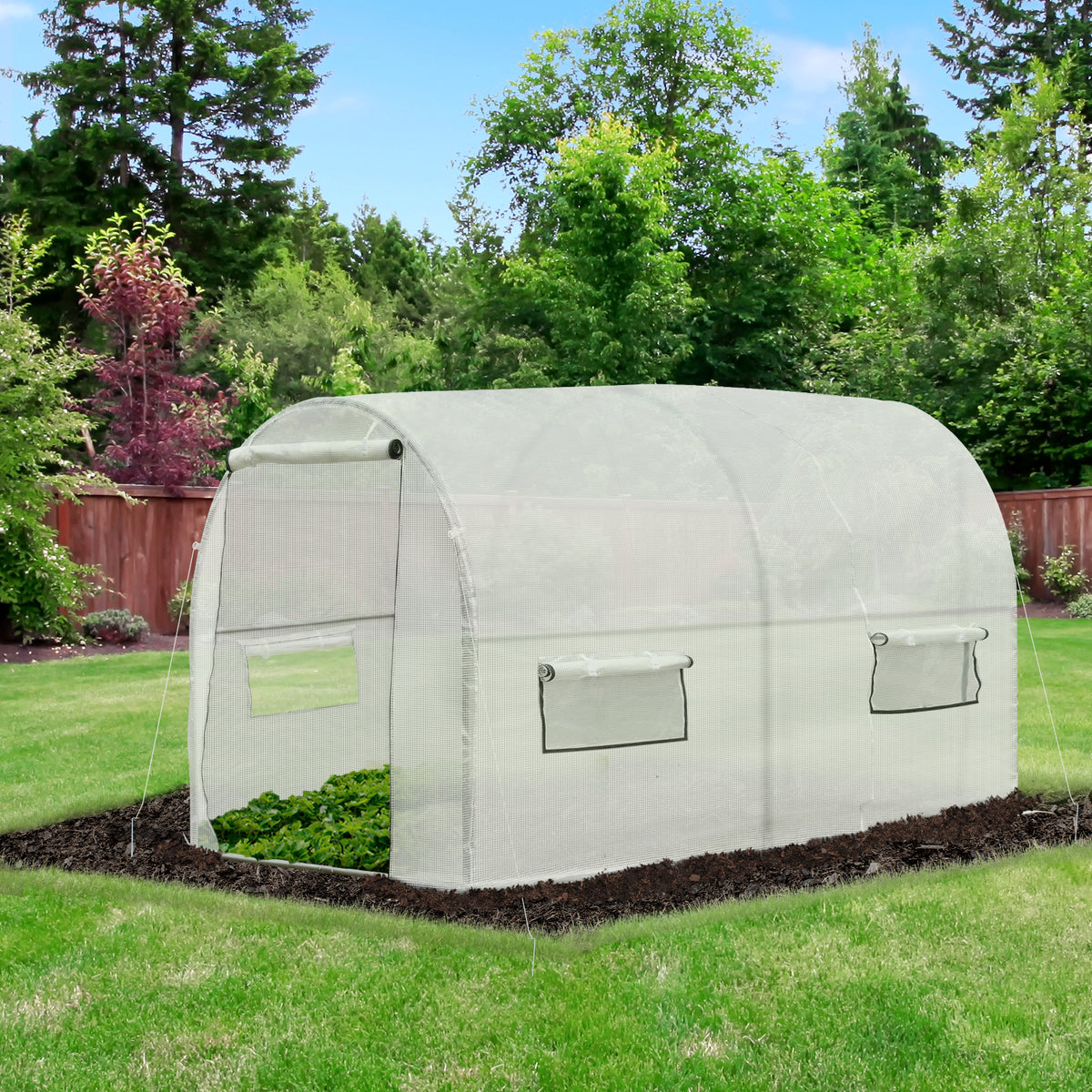 Estufa Jardim Tipo Túnel com janelas e portas para cultivo de plantas Cobertura PE Estrutura de aço 295x200x190cm branca — foto 2