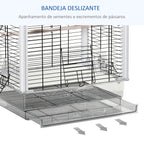 Gaiola para Passáros Gaiola com Teto com Abertura 2 Comedouros 2 Poleiros Bandeja Removível Acrílica e Alça de Transporte para Periquitos Canario 47x35x57,5cm Branco e Preto — foto 5