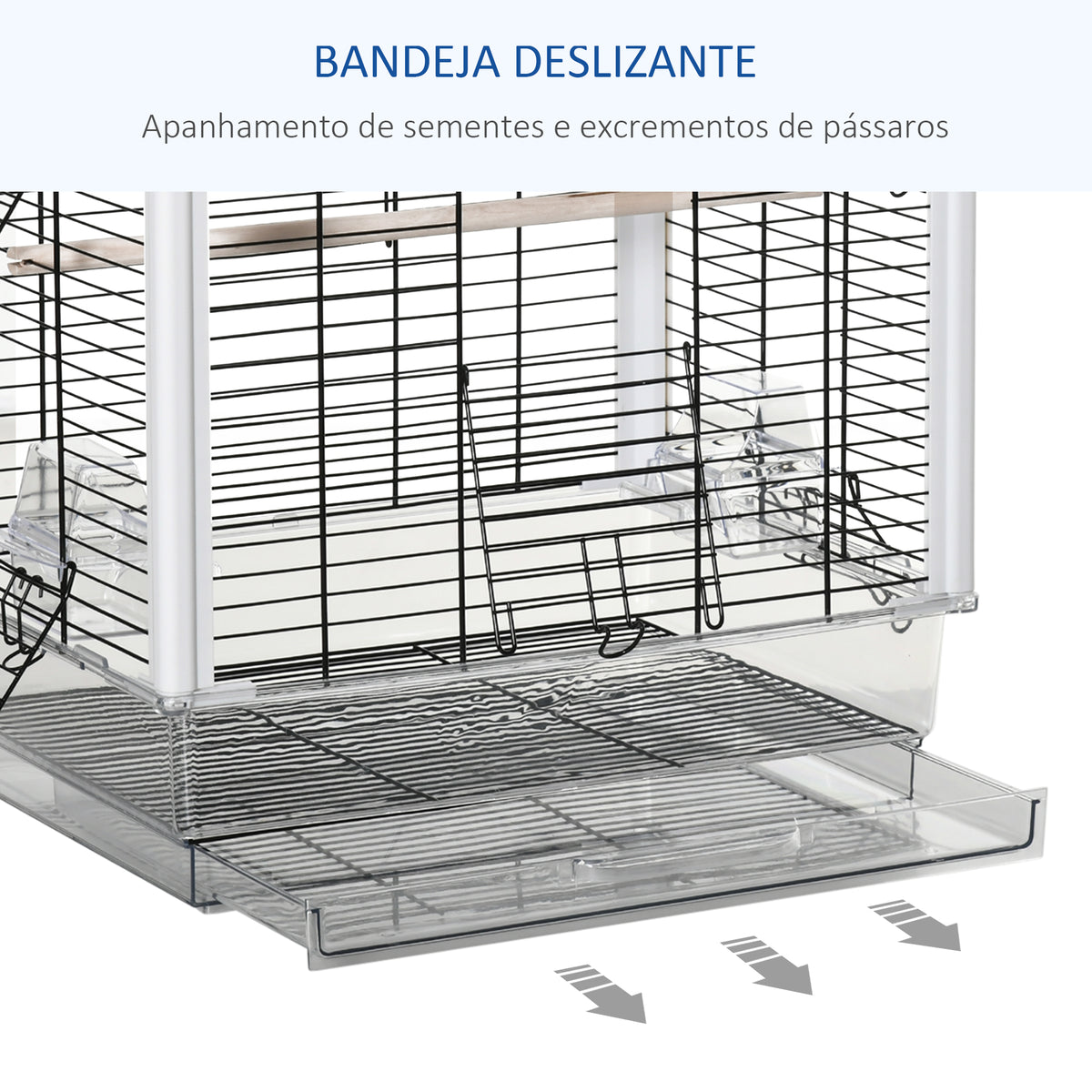 Gaiola para Passáros Gaiola com Teto com Abertura 2 Comedouros 2 Poleiros Bandeja Removível Acrílica e Alça de Transporte para Periquitos Canario 47x35x57,5cm Branco e Preto — foto 5