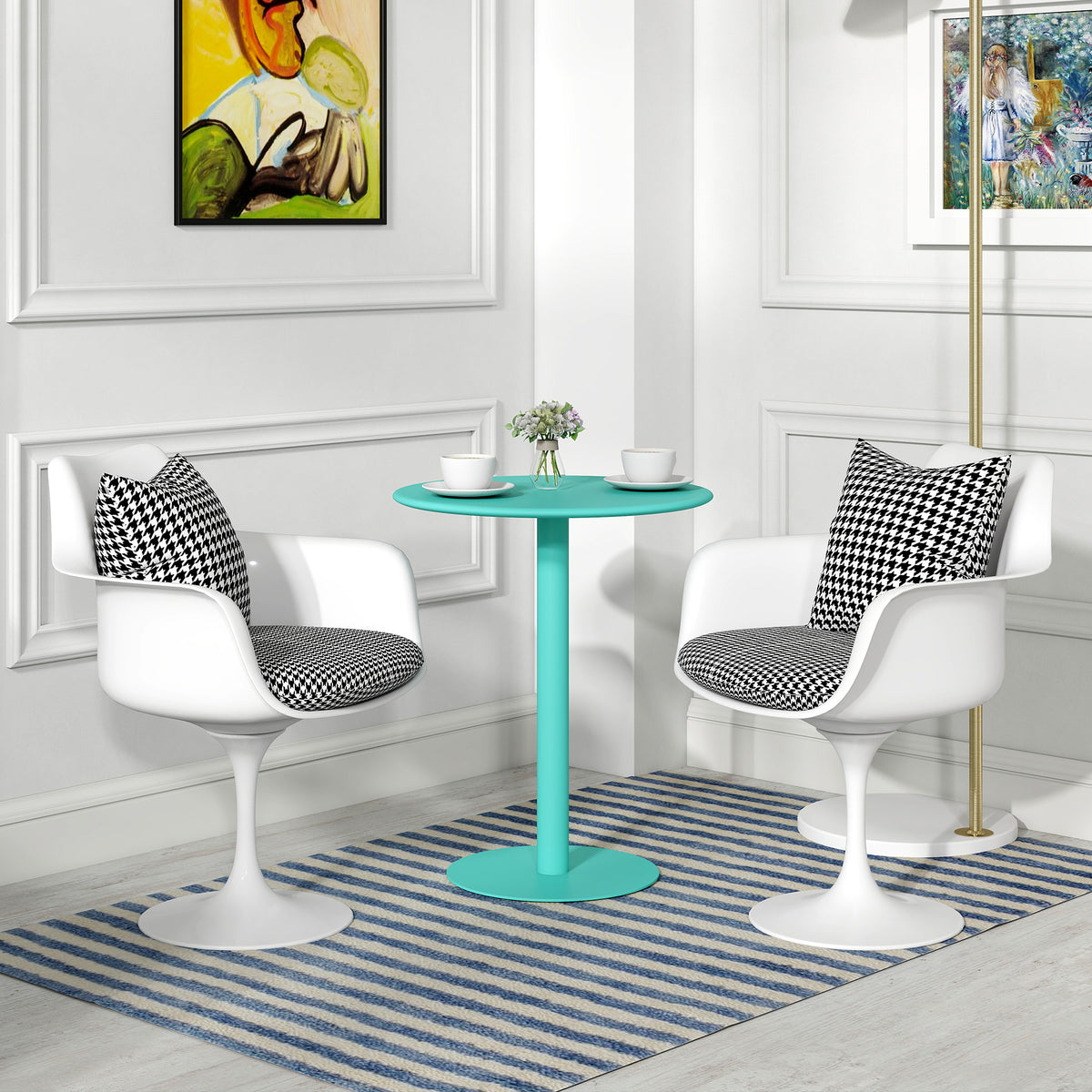 Mesa de Refeição Redonda para 2 Pessoas Mesa de Cozinha de Aço para Interior e Exterior Ø60x72 cm Verde — foto 2