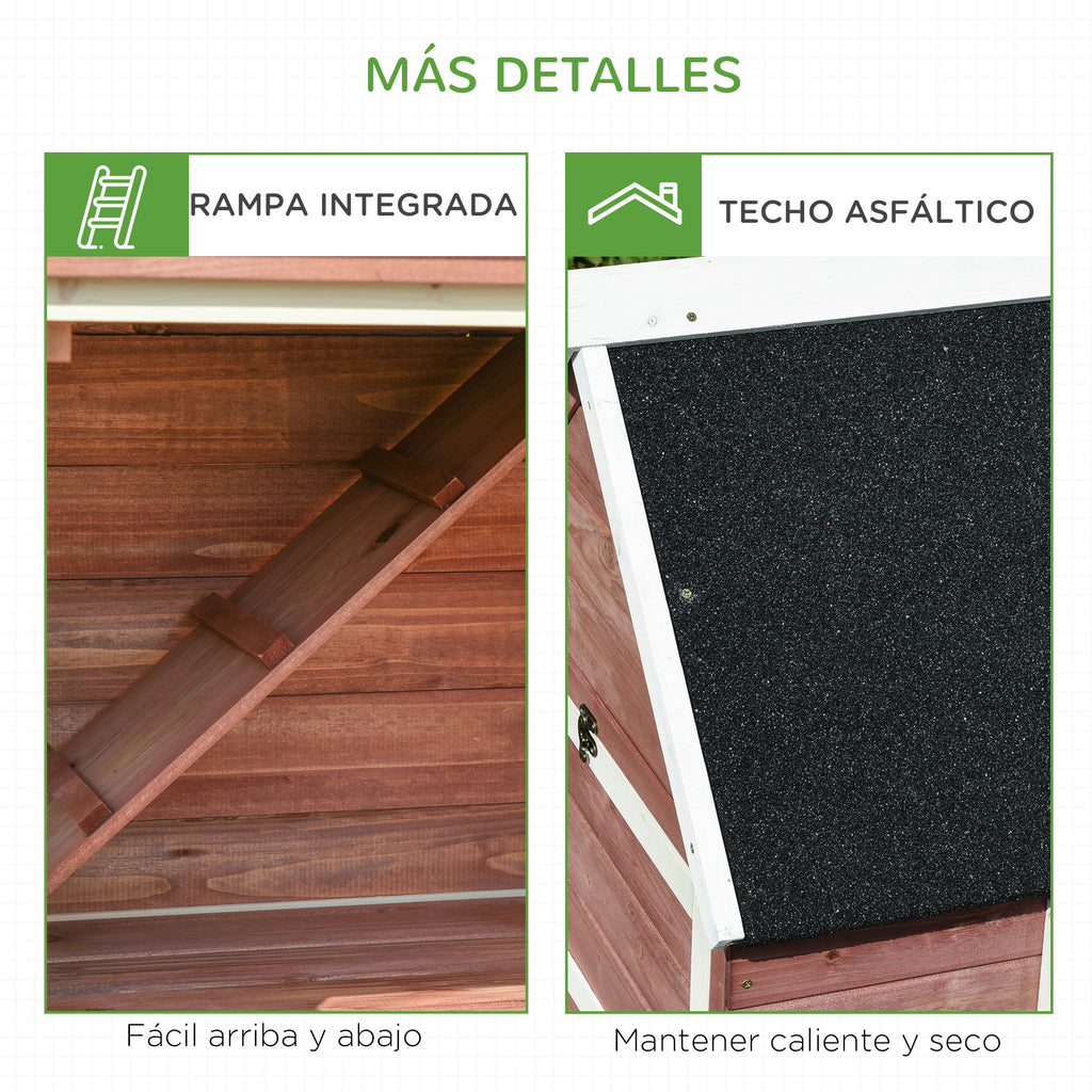 Galinheiro externo de madeira com 2 gabinetes para execução Customizável ​ rampa e ninho com telhado de asfalto 290x71x119 cm Vermelho — foto 8