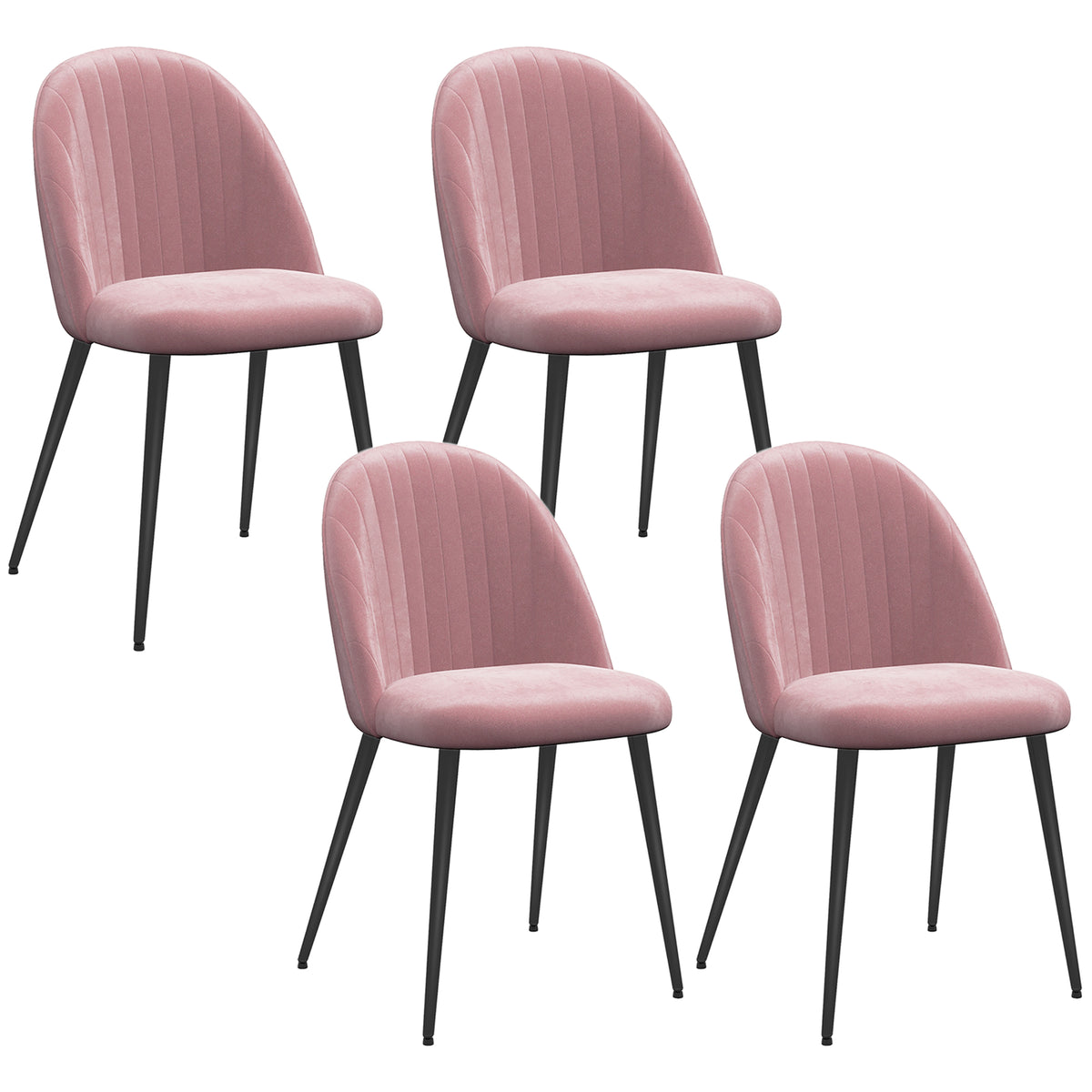 Conjunto de 4 Cadeiras de Sala de Jantar Modernas Cadeiras Estofadas em Veludo com Encosto Alto e Pés de Aço para Sala de Estar 50x52x83 cm Rosa — foto 1