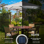 Chapéu de Sol com Luzes LED 268x205x248 cm Chapéu de Sol de Jardim Inclinável até 45° Anti-UV e Abertura a Manivela para Pátio Varanda Creme — foto 4