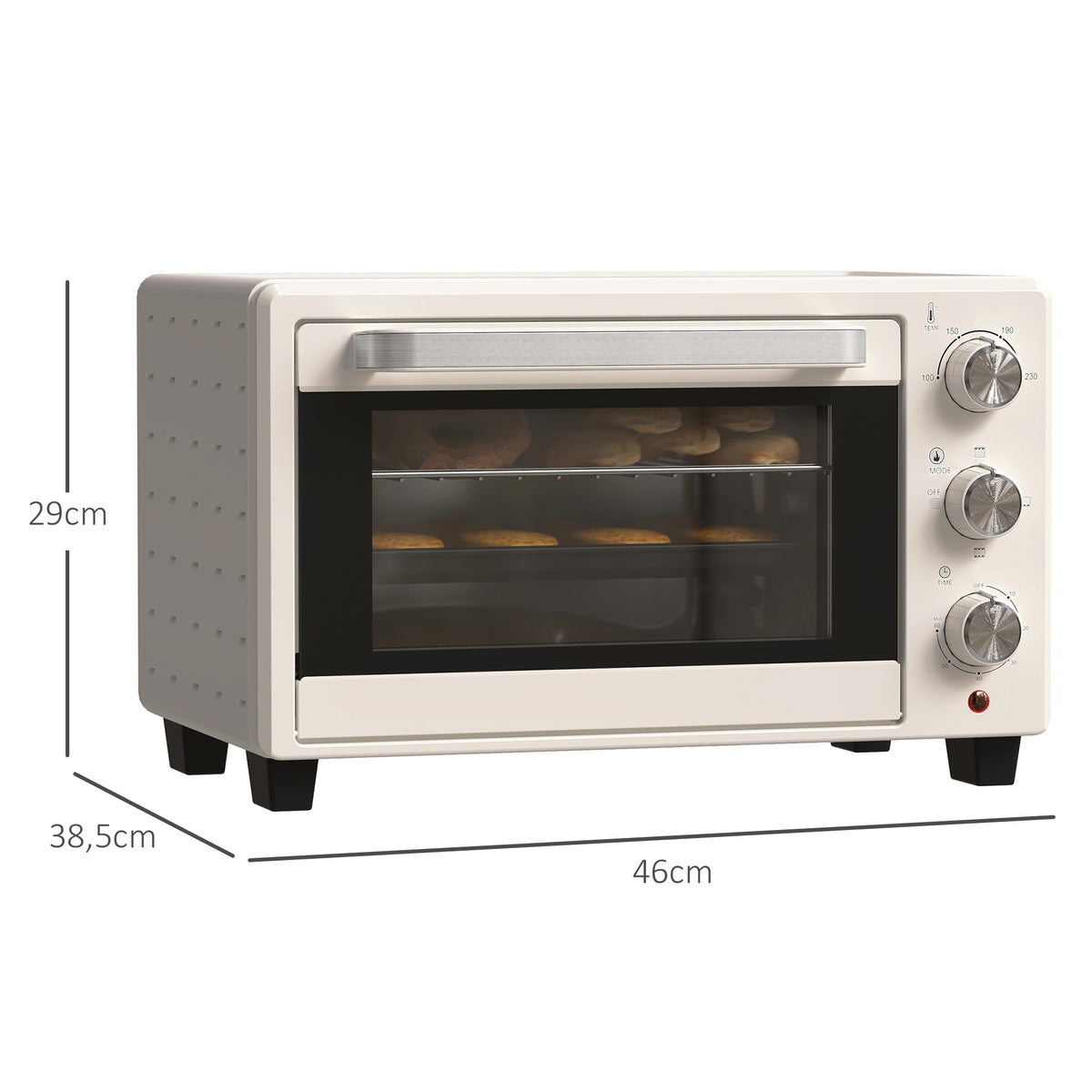 Mini Forno Elétrico 21L 1400W Forno Elétrico de Mesa com Temporizador até 60min e Temperatura Ajustável até 230℃ 46x38,5x29 cm Creme e Prata — foto 3