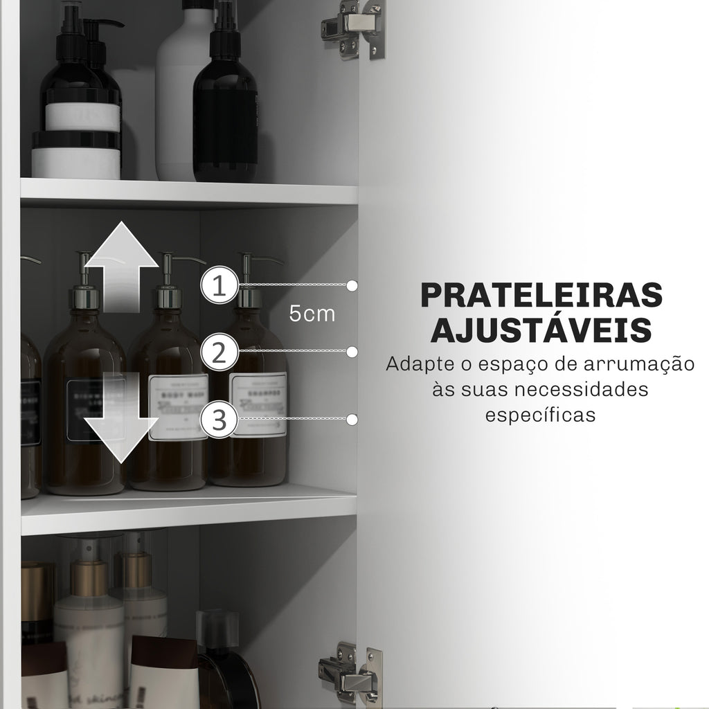 Coluna Casa de Banho Armário Alto Casa de Banho com Gaveta 2 Portas e Prateleiras Ajustáveis Móvel Auxiliar Casa de Banho Moderno Anti-Tombo 34x34x170 cm Branco — foto 5