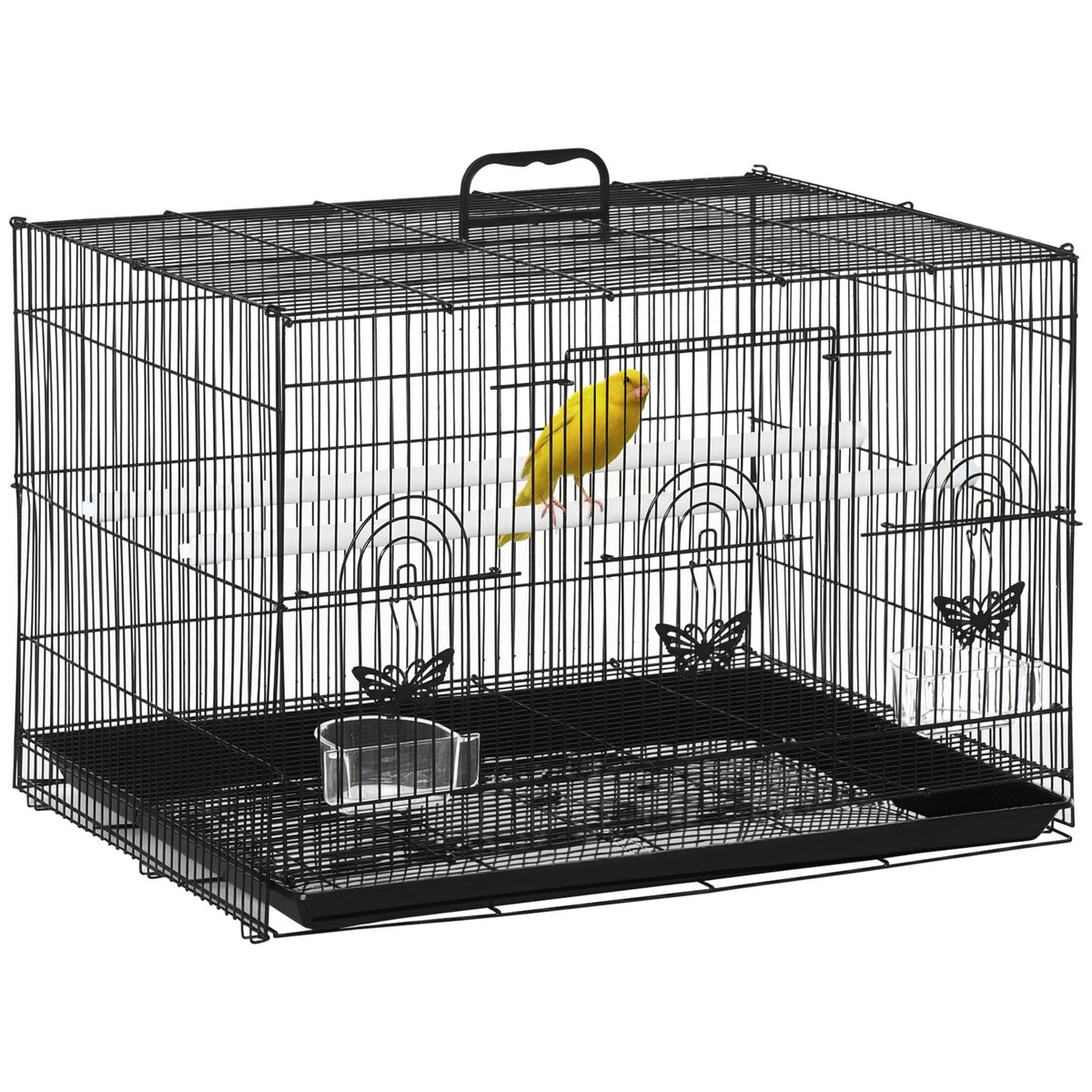 Gaiola para Pássaros 60x41x41cm Gaiola com 2 Poleiros e 3 Portas para Pássaros Pequenos Canários Preto — foto 1