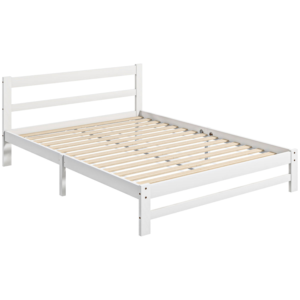 Estrutura de Cama de Madeira Estrado de Cama de Casal para Colchão 190x135 cm Carga 300 kg 195x141x80 cm Branco — foto 1