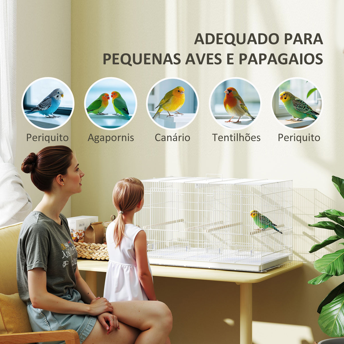 Gaiola para Pássaros com Divisória Gaiola para Aves com 4 Comedouros 4 Poleiros e Bandeja Amovível Gaiola para Canários Periquitos 76x46x46 cm Branco — foto 8