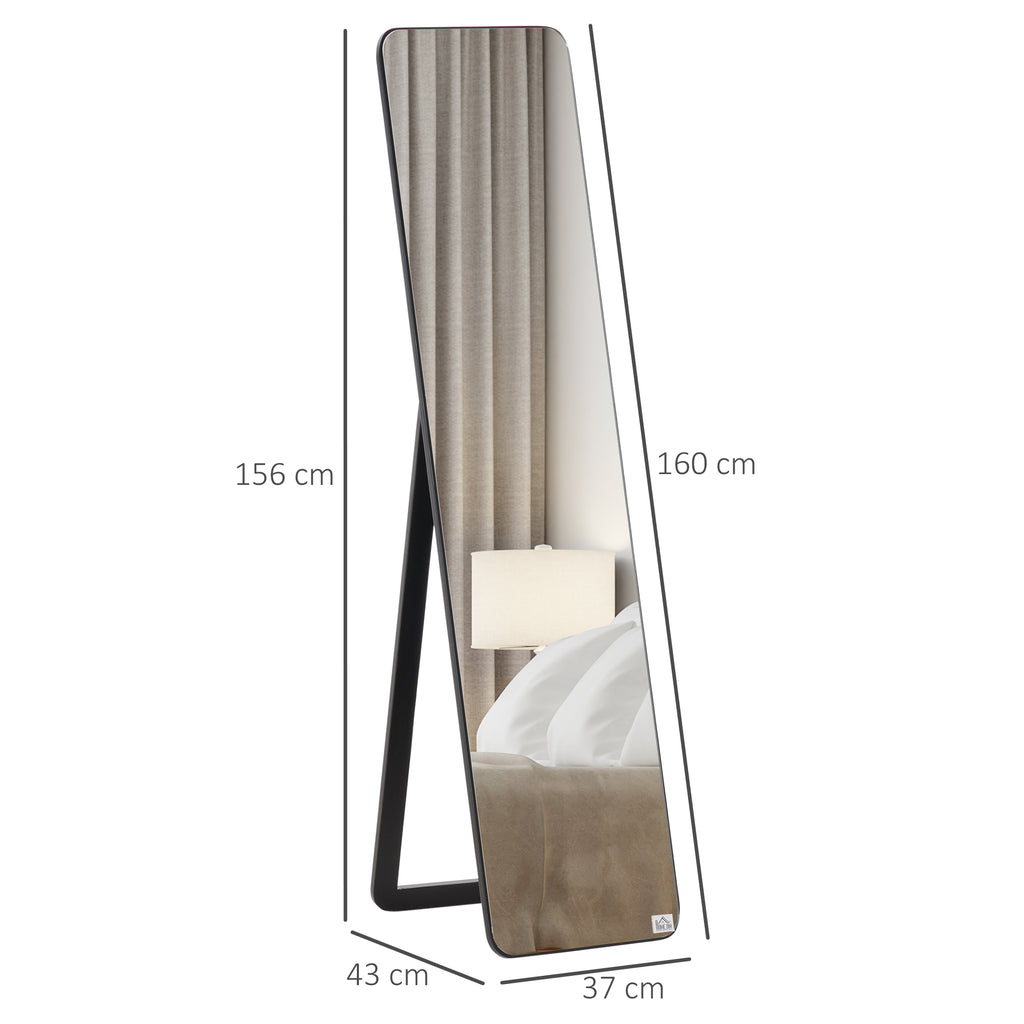 Espelho de Pé Espelho de Corpo Inteiro Retangular Espelho de Parede com 2 Formas de Uso Estrutura de Madeira de Pinho para Dormitórios Sala de Estar Corredor 37x43x156 cm Preto — foto 3