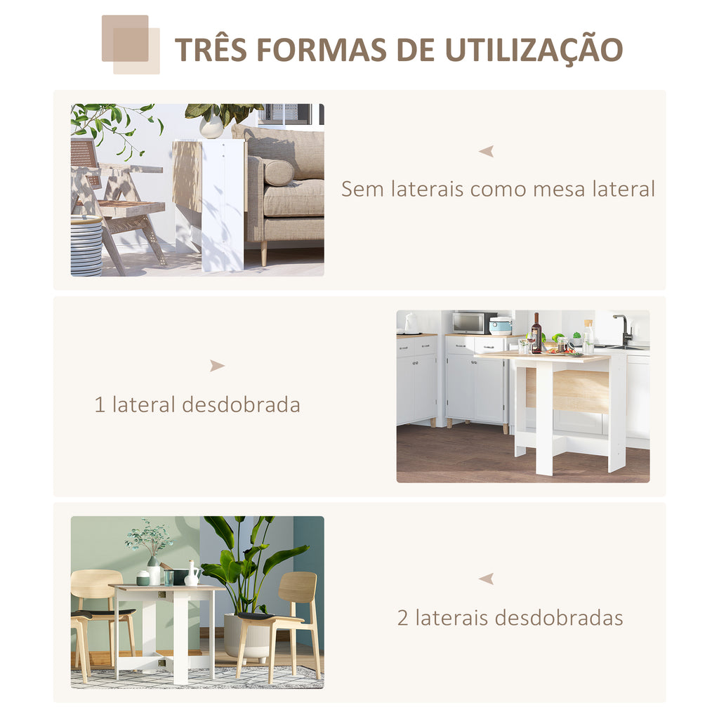 Mesa Sala de Jantar Dobrável Mesa Auxiliar de Cozinha com Laterais Dobráveis para Poupar Espaço Desenho Moderno 103x76x73,5 cm Madeira e Branco — foto 5