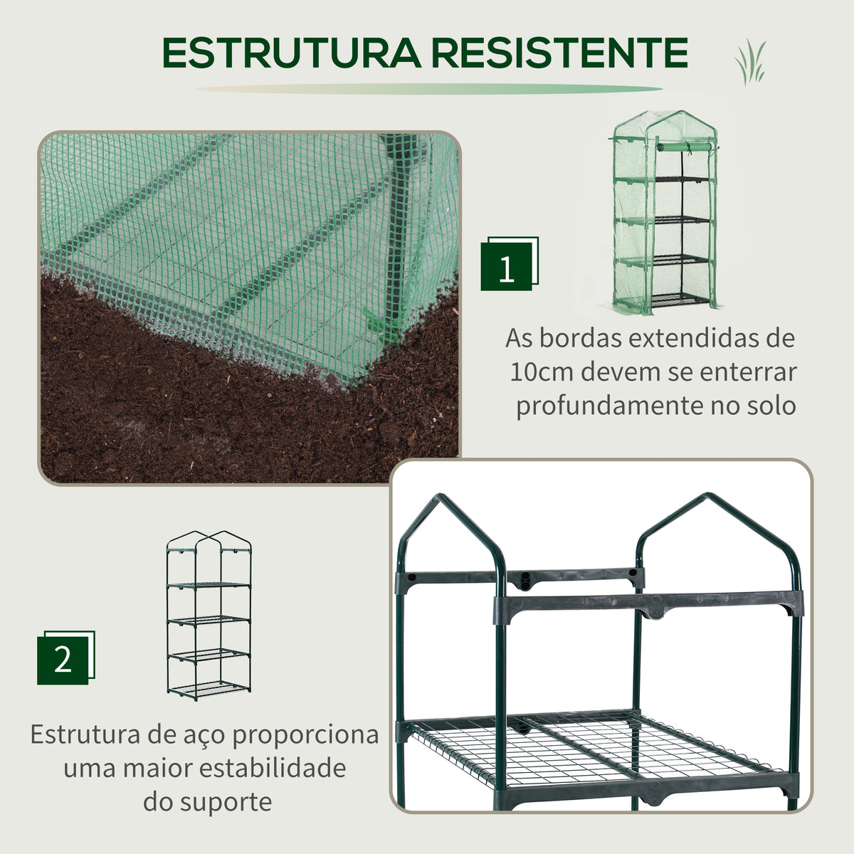 Estufa de Jardim com 4 Prateleiras e Cobertura de PE Estufa de Aço para Cultivo de Plantas Flores 70x50x160cm Verde — foto 4